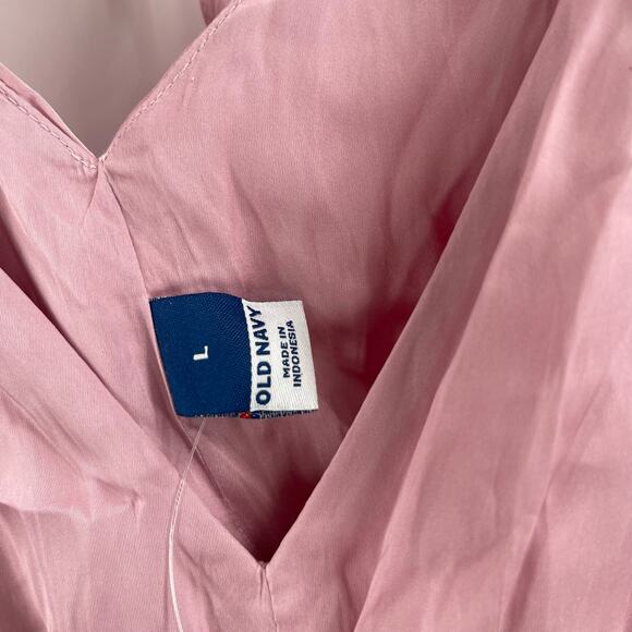 OLD NAVY Dress Large Satin Fit & Flare Sleeveless Smocked Midi Pink V-Neck NWT - Picture 3 of 14